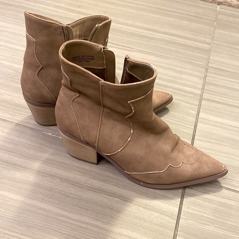 Tan suede booties (cowboy booties) size 6